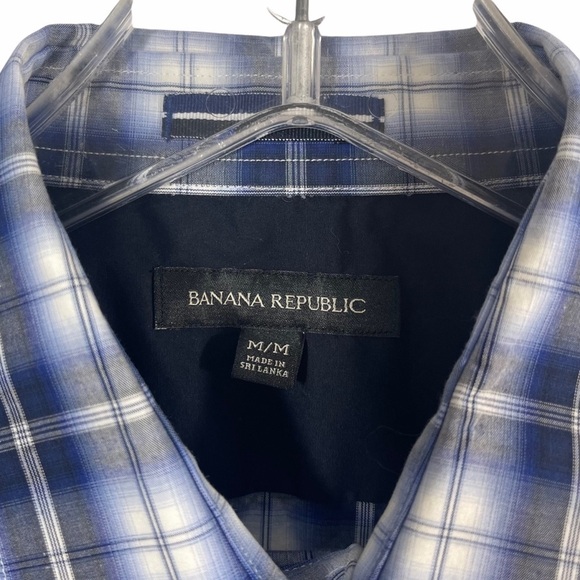 Banana Republic Medium Men's Blue Plaid Casual Button Front Dress Shirt - Picture 2 of 7